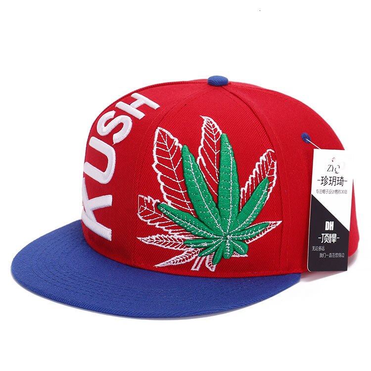 Women Men Vogue Sreet 3D Hemp leaf Embroidery Baseball Caps Maple leaves Chapeu Gorras Casquette snapback Hip Hop hats: red blue