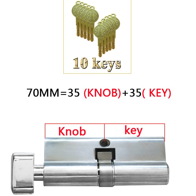 Door cylinder Security Copper Lock Core Security door Handle Brass 10 Keys Anti-Pry Stainless Cylinder door lock bedroom lock: 70mm 35mm and 35mm