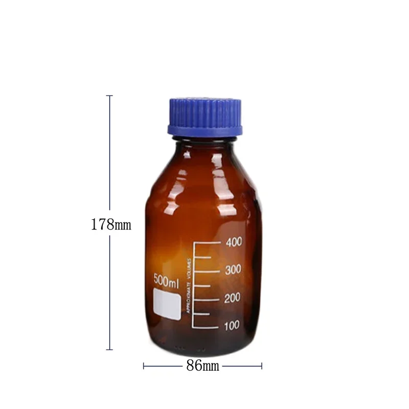 Botellas de almacenamiento de medios de vidrio redondas graduadas, color marrón/transparente, 25-1000ml, con tapas de tornillo GL45 azules para líquidos reactivos de agua de laboratorio, 1 Uds.: Marfíl