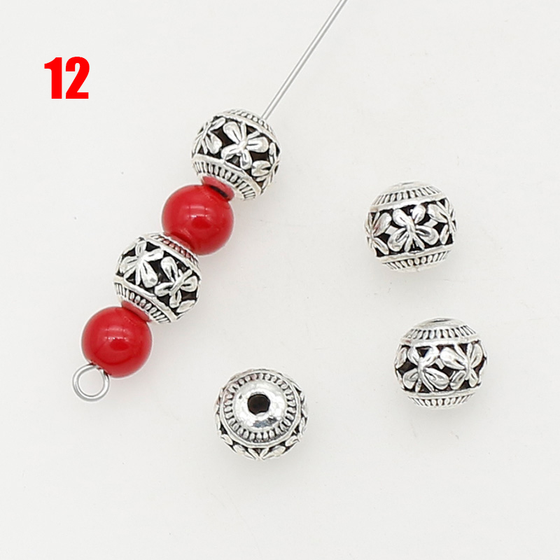 Perles en métal évidées en argent tibétain, fleur faite à la main, perles d'espacement papillon, fabrication de bijoux européens bricolage, 8mm, 24 modèles, 10 pièces par lot