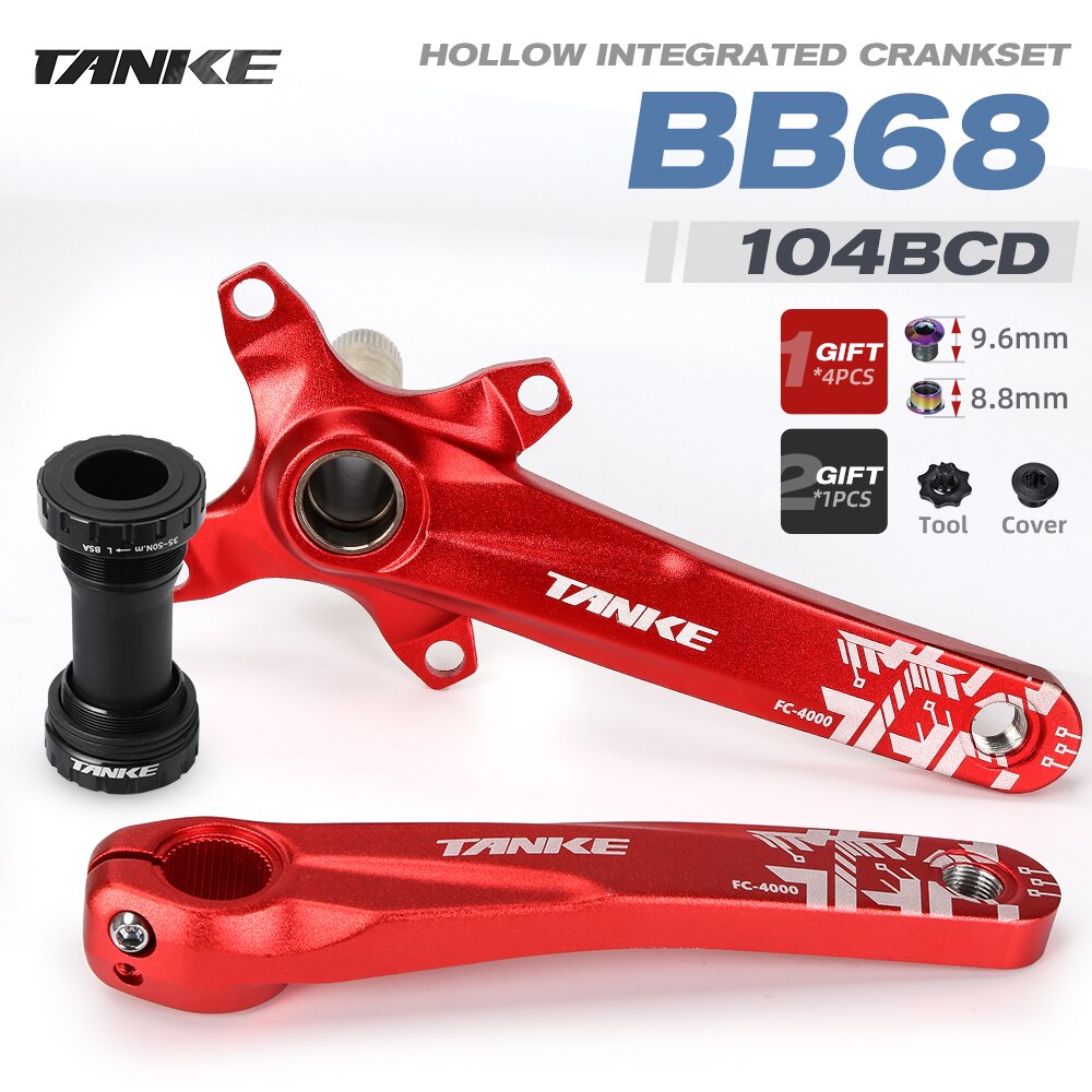 TANKE mountain bike Hollowtech crank 170mm MTB bicycle hollow integrated crankset 34 36t 104bcd chainring 7-13s speed chainwheel: 04R 170mm BB68