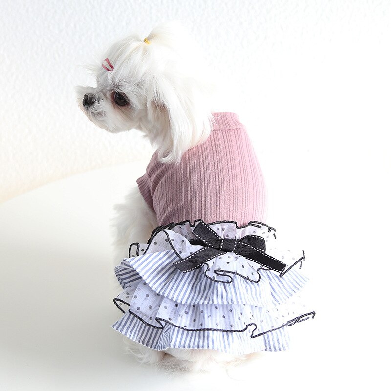 Vestidos con lazos para niña, faldas con tutú para perros, chaleco rosa y negro, ropa Bichon, disfraz de Chihuahua de talla xs-xl para gatos pequeños, vestido para mascotas: Pink / M