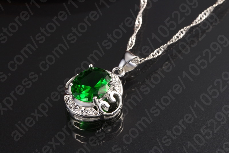 925 sterlingsølv grønne cubic zircon krystal smykkesæt vedhæng halskæde øreringe ring