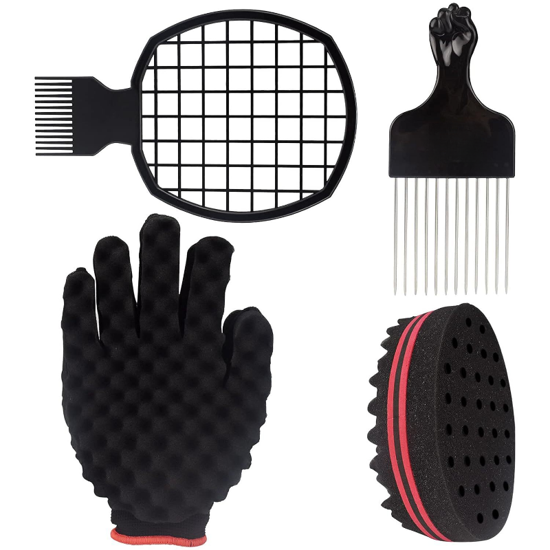 Peluquería para hombres, trenzador de pelo, guantes de esponja torcidos, estilismo africano, tenedor, peine, rizos de pelo, espuma para salón, herramientas de peluquería: Gris