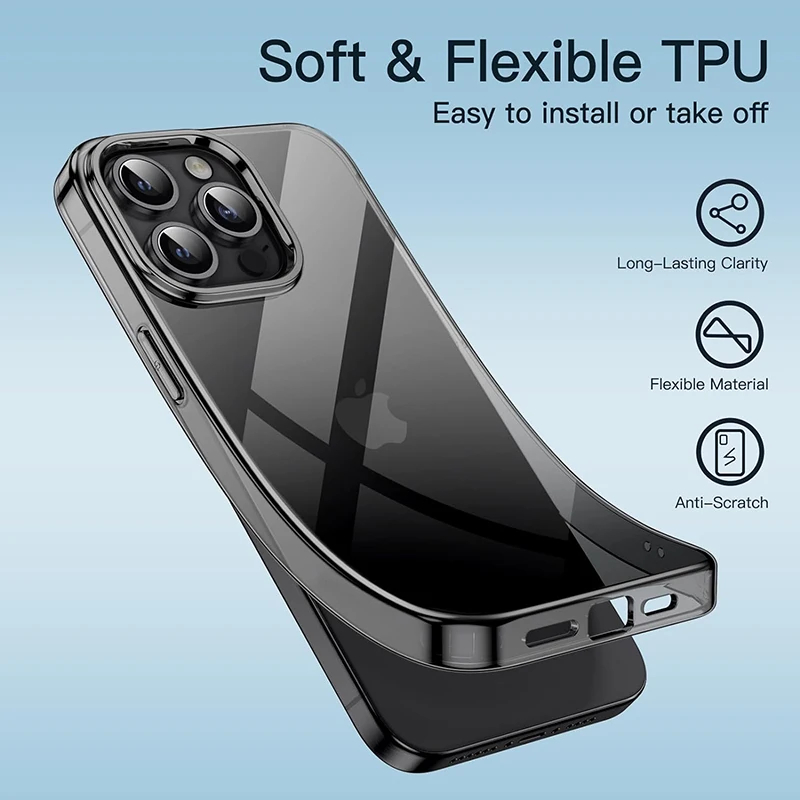 Funda suave de silicona negra transparente para iPhone 15 Pro Max funda ultrafina para iPhone 14 13 12 Mini 11 Pro XS Max X XR SE 7 8