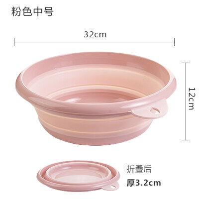 portable folding washbasin household plastic laundry tub travel thickened large wash basin plastic basin: M pink