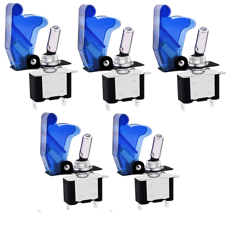 Praktische Toggle Schakelaar, 5 Pack 3Pin 12V 20A Verlichte Waterdichte Heavy Duty Toggle Heks Met Cover, spst On/Off Blauwe Led Schakelaar: Default Title