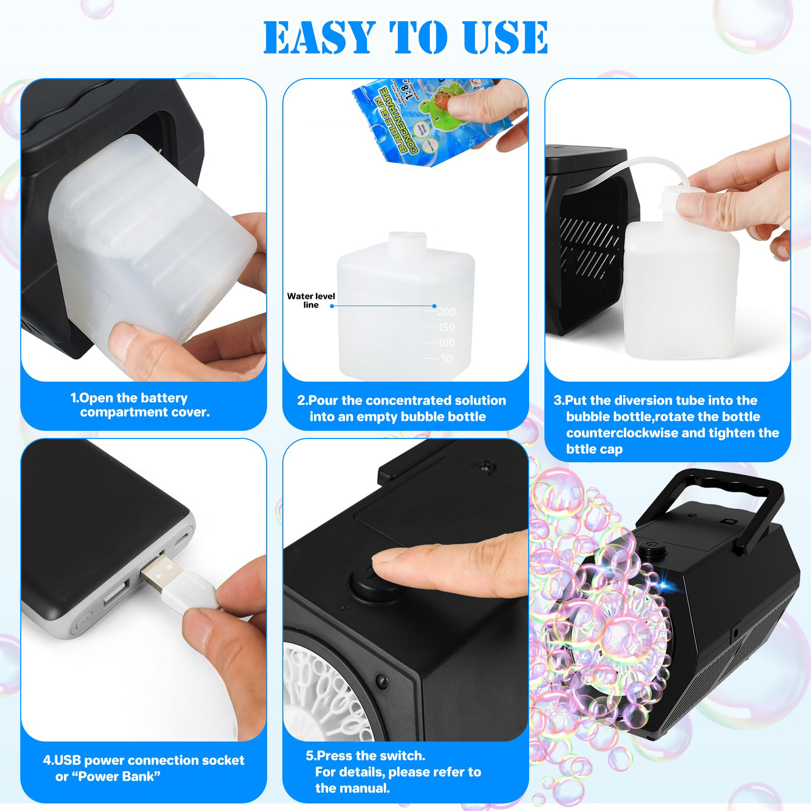 Verbesserte automatische seifenblasenmaschine mit 2 geschwindigkeitsstufen