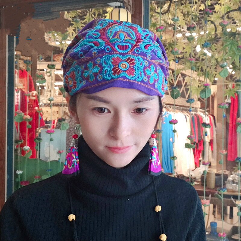 Chapeaux pour femmes, Style mexicain ethnique Vintage, fleurs brodées, Bandanas imprimés rouges, bonnets