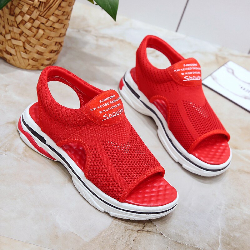 Sandales de sport pour femmes 35 à 40, nouvelles chaussures d&#39;été tissées en maille décontractées pour femmes, sandales plates creuses pour étudiantes à fond souple
