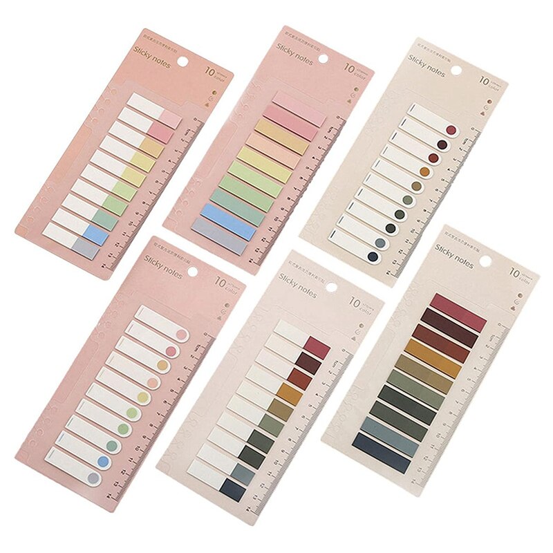 6 Pack 1200 Stuks Sticky Tabs Met Liniaal, Beschrijfbare Verplaatsbaar Bijbel Index Tabs, Pagina Boek Markers, bestanden Classificeren