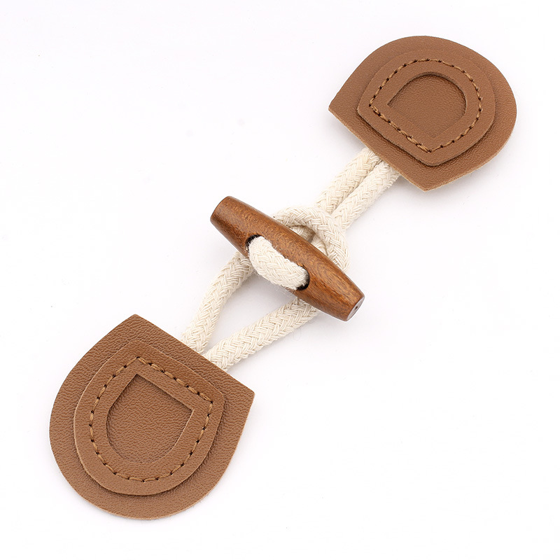 1Set Horn Buttons Duffle Coat Jacket Fasteners Toggle with Leather Patch Buckle Buttons for Overcoat Decor Sewing Accessories