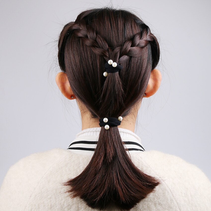 10 Stuks Zwart Kind Kids Haar Houders Leuke Parel Rubberen Haarband Elastieken Accessoires Meisje Vrouwen Charms Tie Gum