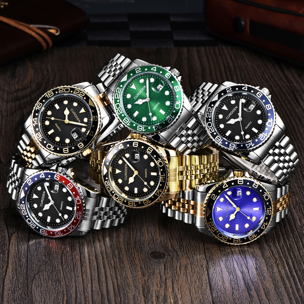 Mannen Beroemde Horloges Studenten Jongens Mode Roestvrij Stalen Band Casual Kalender Quartz Horloge Groen Relogios Masculinos 2024