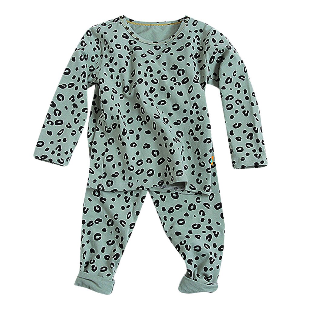 Nachtwäsche Kinder Baby Jungen Mädchen Pyjamas Set Kinder Kinder Druck Leopard Pyjamas Kinder Lounge Tragen Baumwolle Mädchen Pijama Infantil: Green / 4-5 Years