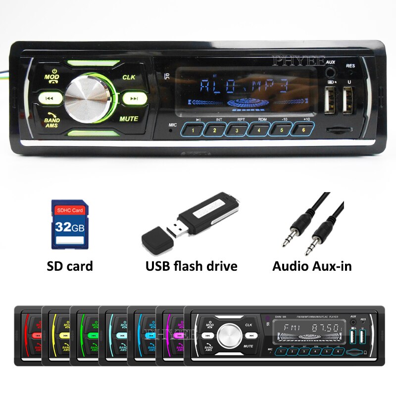 1 Din Autoradio Dab Plus Rds Bluetooth MP3 Audio Speler A2DP Handsfree Fm Am Tf Usb Iso Multi Kleur verlichting Head Unit Phyee M4