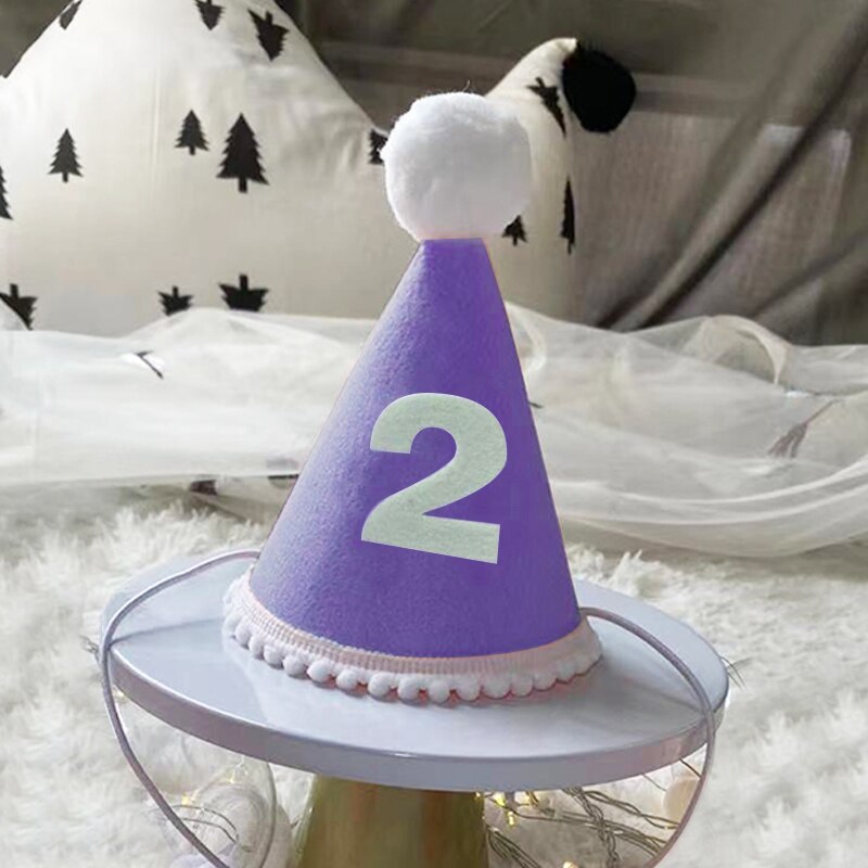 Chapeau couronne d'anniversaire pour enfants, coiffe princesse Prince, décoration de fête prénatale, fournitures pour fête d'anniversaire, 1/2/3 ans: Purple-2