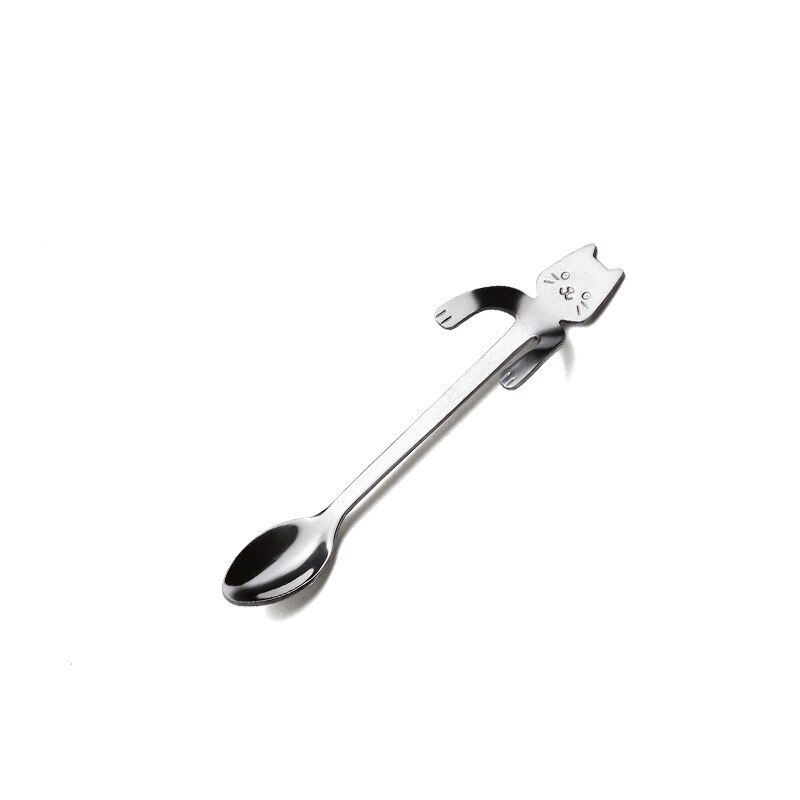 Mini colher de café 304 aço inoxidável, desenho animado, gato, colher, cabo longo, ferramenta para beber café, utensílios de cozinha, venda imperdível: Silver