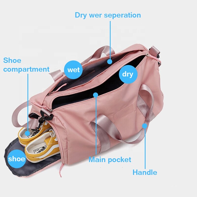 Pink Gym Bag Women Wet Dry Clothes Duffle Bag Crossbody Fitness Travel Sports Gym Yoga Bags with Shoes Compartment
