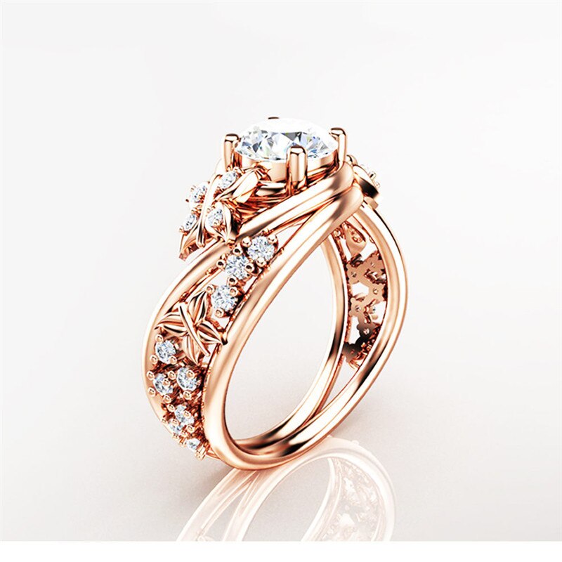 Modyle Rose Flower CZ Stone Wedding Rings for Women Jewelry Love Engagement Rose Gold Color Wedding Ring