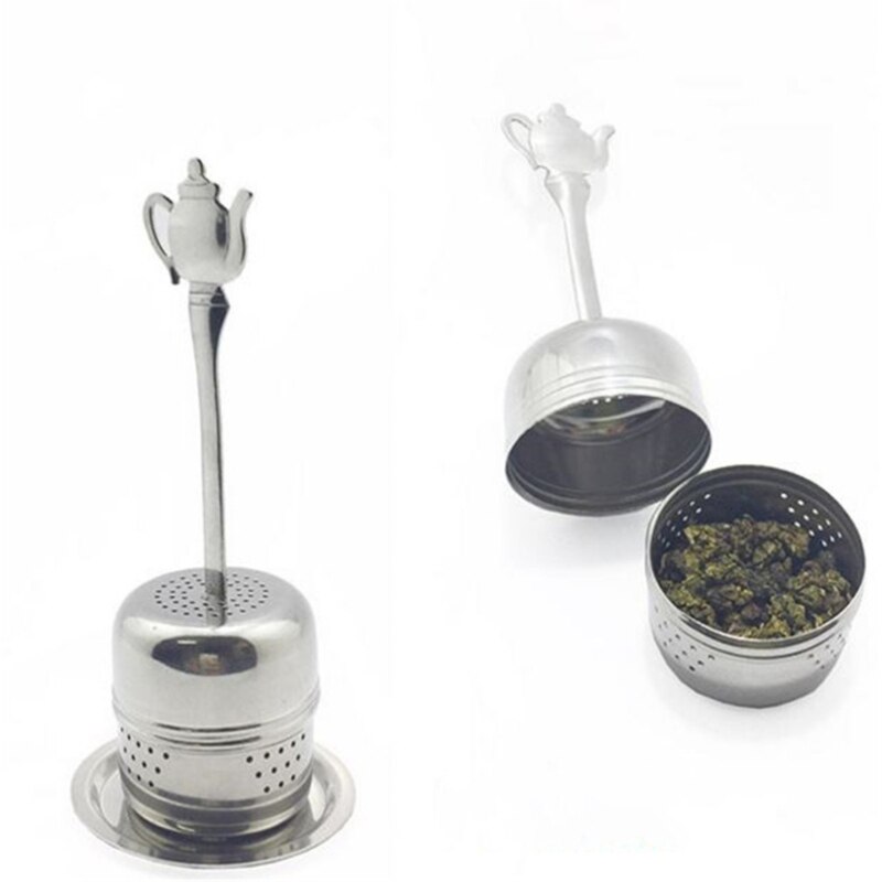 Colador de Infusor de té de Metal de malla de acero inoxidable, filtro de especias de hoja de té con cubierta, accesorios de cocina