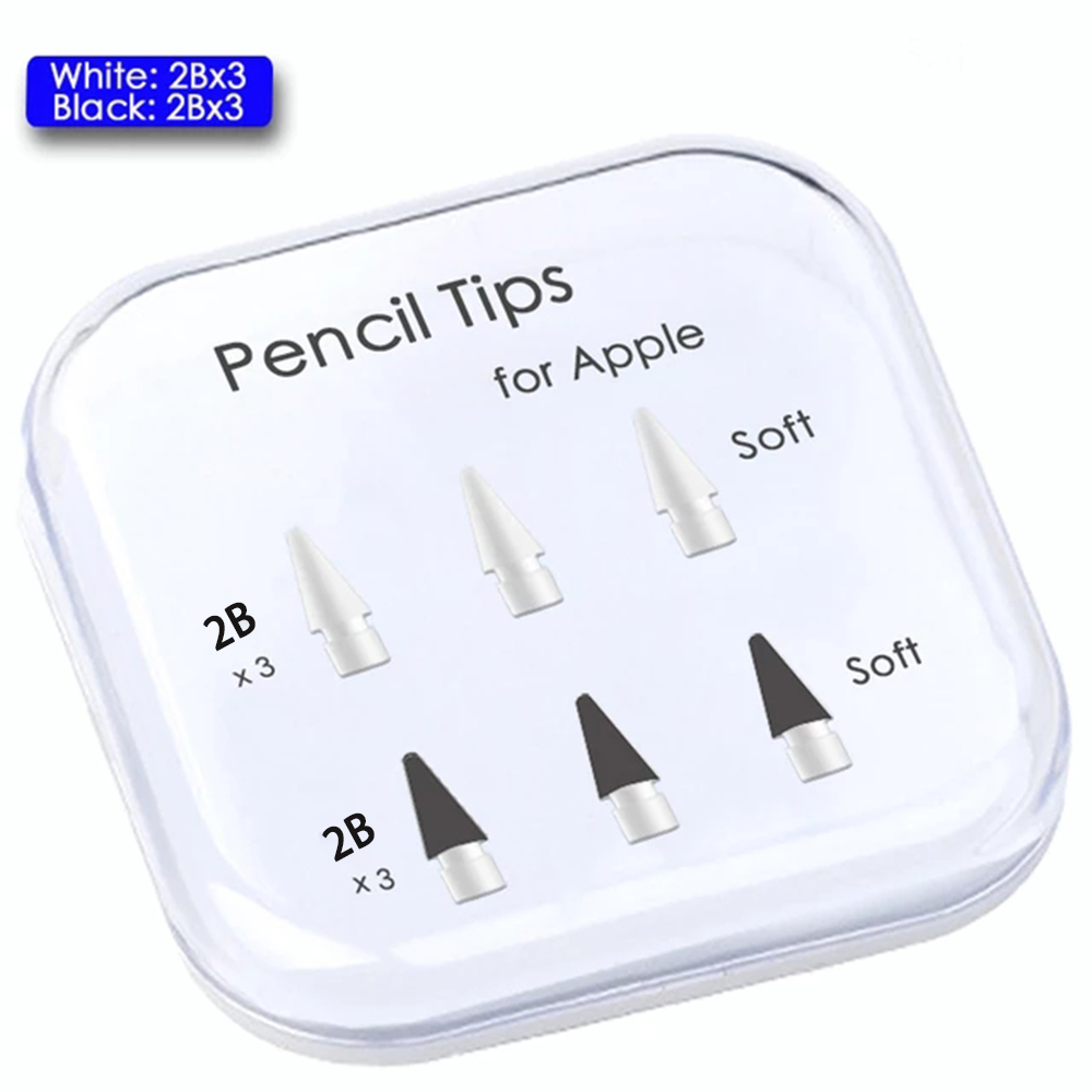 Peilinc Pencil Tips for Apple Pencil 1st / 2nd Generation, 2B Soft Double-Layered iPad Pencil Tip, White &amp; Black Stylus Nib: White2Bx3  Black2Bx3