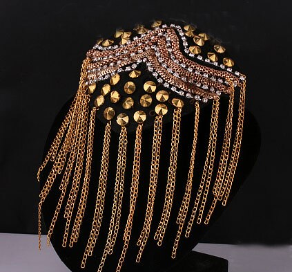 ZY DIY Provided! 2pcs/pair Brand Silver Gold Black Spike Rhinestone Tassel Epaulet Badge alloy badge