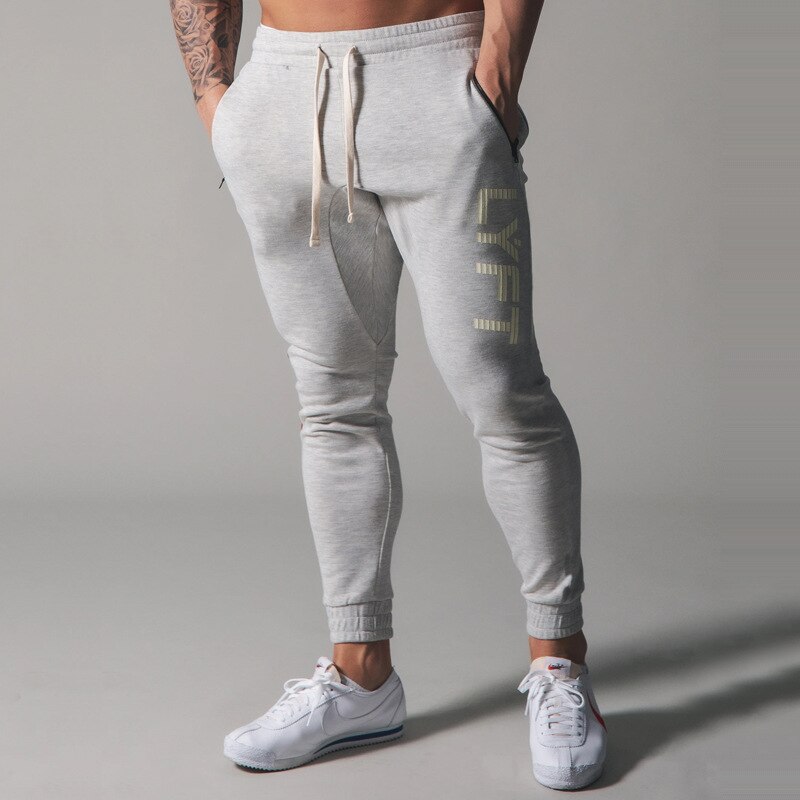 Joggingbukser herre fitness bukser sommer bomuld sport jogging slim fit joggingbukser med farve lynlåslomme