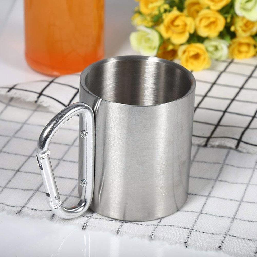 220ml Camping Cup Travel Steel Carabiner Hook Handle Mug Hike In Outdoor Water Picnic 2 Cup, 1 I7n6