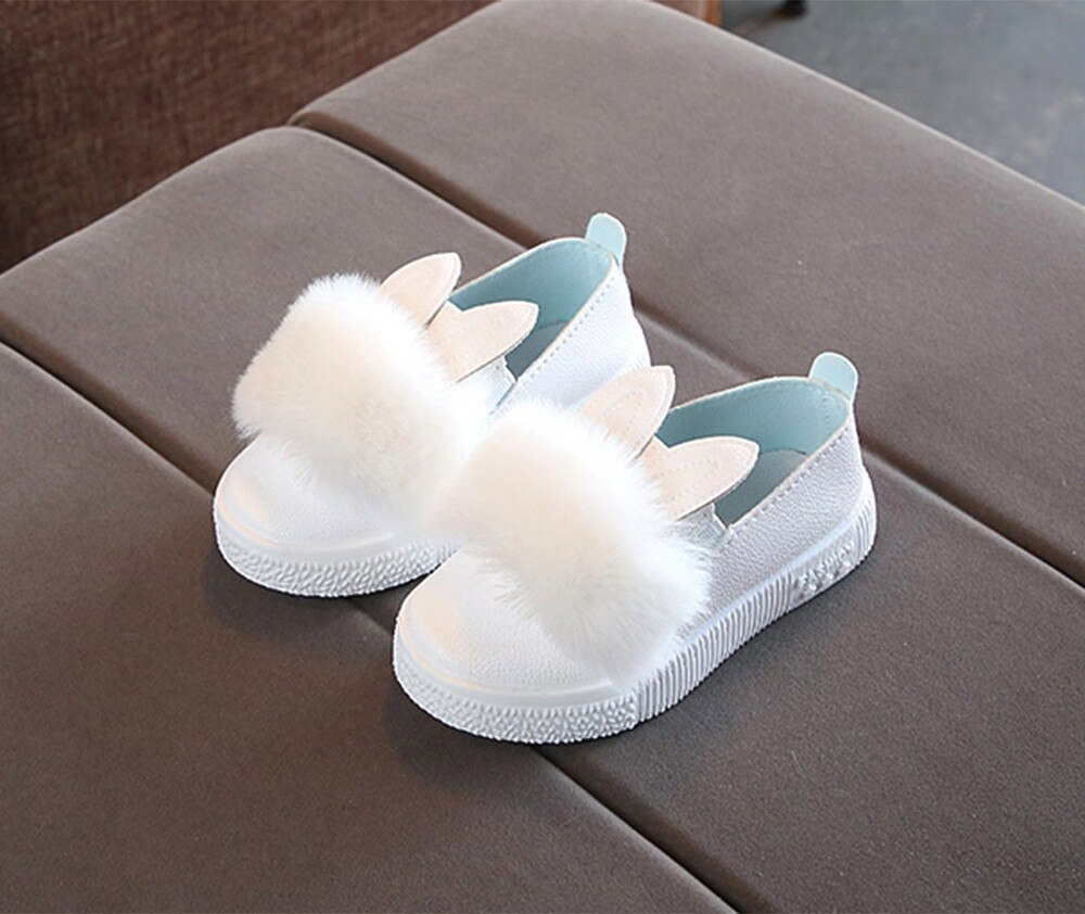 Toddler Children Kids Baby girls boots Rabbit ears Fur Sneaker Girls Cute Bunny Soft Anti-slip Shoes bottes enfant fille: White  / 8