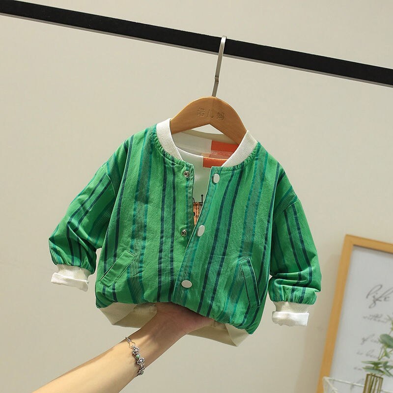 Kids Clothes Baby Boy Jackets Boys Spring Autumn Striped Long Sleeve Flight Jacket Windbreaker Children Sport Coat Clothes A41: Green / 4T