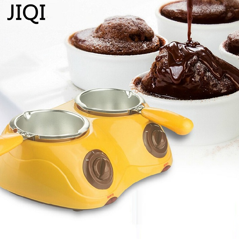 JIQI 2 pots Electric mini Chocolate Fondue chocolate melting pot fountain Chocolate Melt Pot melter Machine boy girl