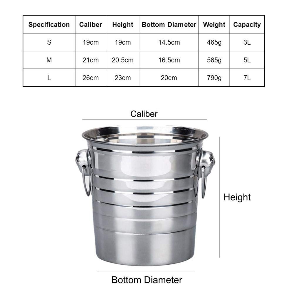 3L/5L/7L Stainless Steel Ice Bucket Thick Ice Holder Container for Bar Party Champagne Wine Barrel Silver
