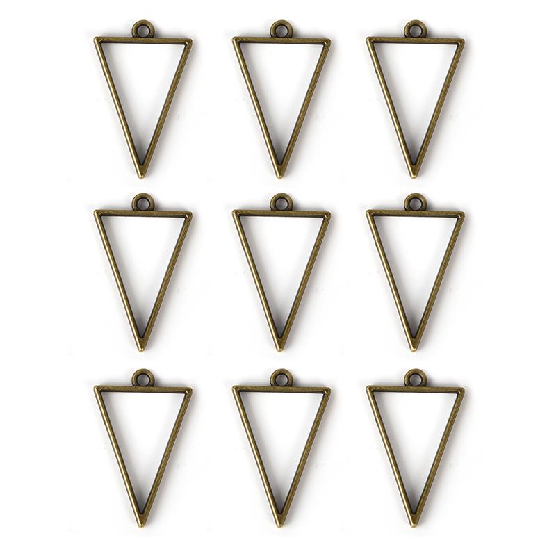 10pcs 25x39mm Triangle Open Back Bezel Hollow Blank Pendant Charm Pressed Flower Resin Blank Frames Pendants Jewelry Making DIY: Bronze