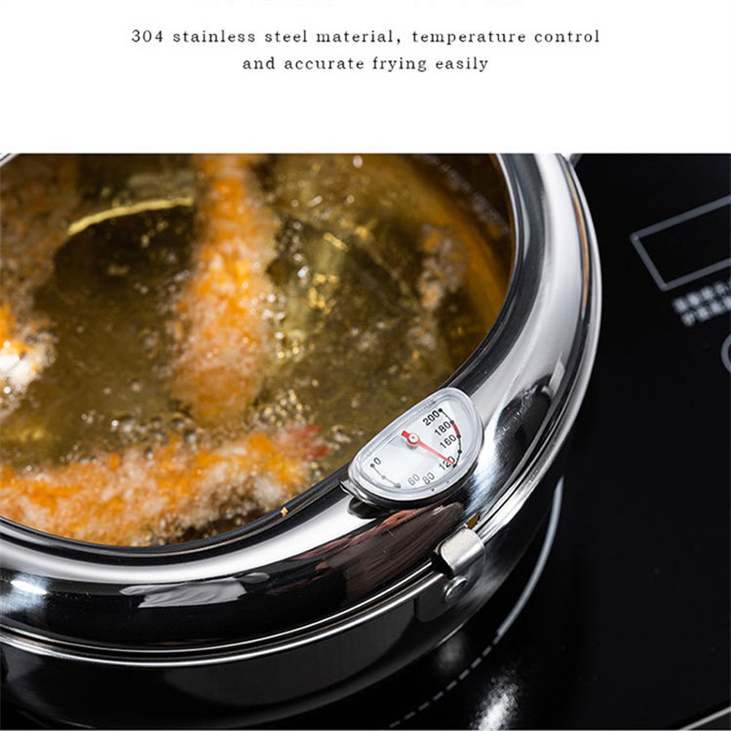 Tempura-Olla de acero inoxidable para freír, escurridor de aceite, termómetro, estilo japonés, 20/24cm