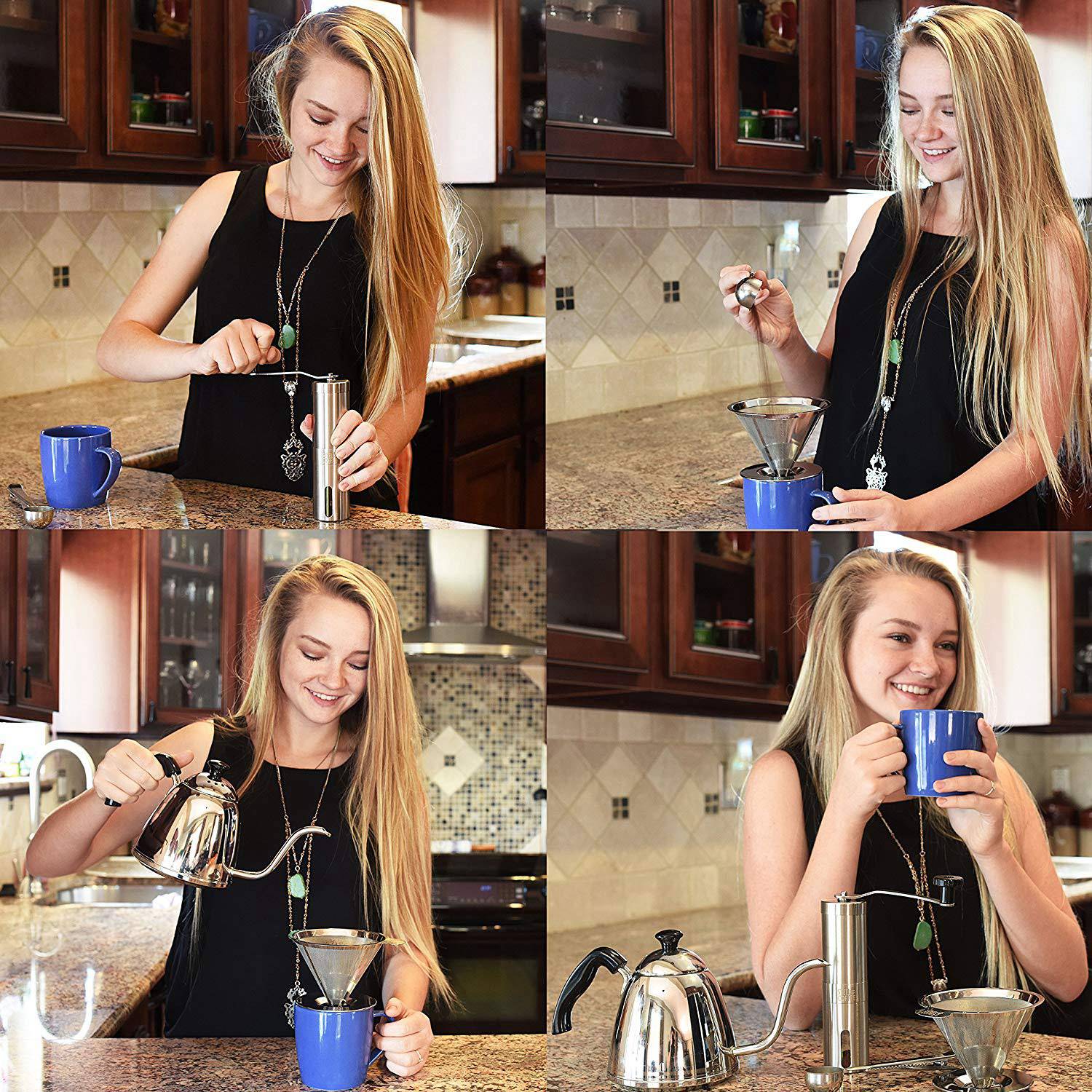 Pour Over Coffee Dripper Stainless Steel Cone, Paperless with Cup Stand, Enjoy Simple and Easy Single Cup Rich Mornin