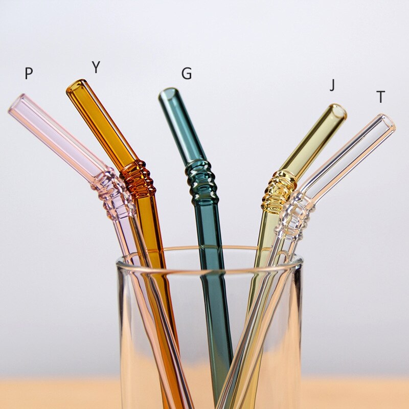 Paja de beber de vidrio paja de colores vaso pajillas de alto borosilicato resistente al calor rectas curvadas