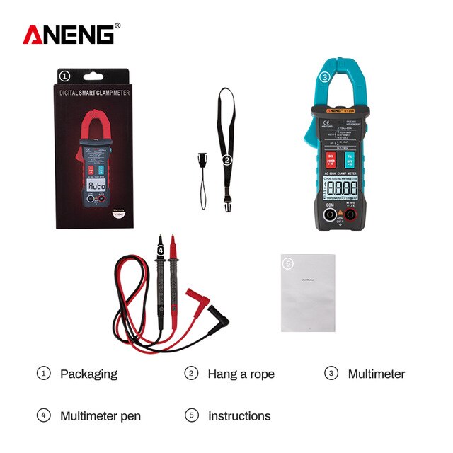 ANENG ST204 Clamp Meter Digital Multimeter True RMS Current Plier Clamp Ammeter VFC Capacitor Transistor Tester Frequency Meter: Blue