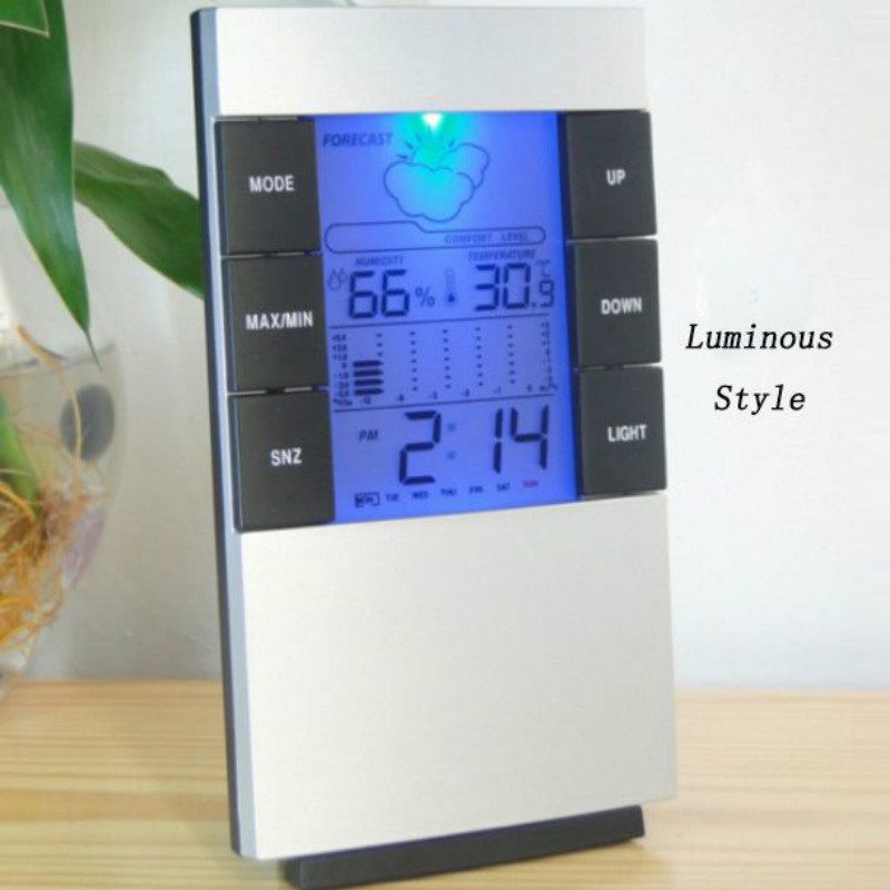 LED Alarm Clock Temperature Thermometer Desk Time Date Display Calendar Hygrometer Humidity Meter Weather Forecast Digital Clock