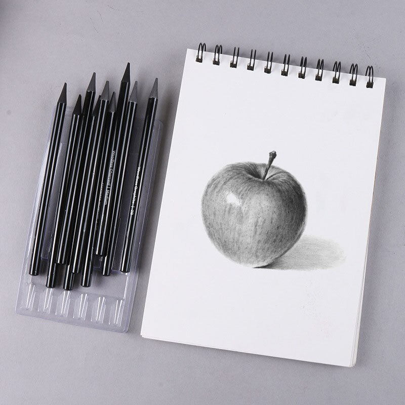 Juego de lápices carbonizados para dibujo, lápiz de grafito de núcleo sólido, suave, medio, duro, carbón vegetal completo, 3/6 piezas