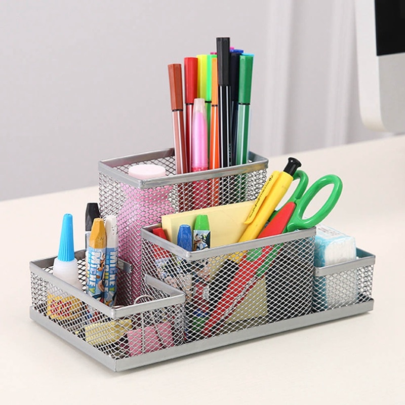 1PC Multifunctional Office Stationery Desk Organizer Mesh Collection Pen Holder Organizer Box For Birthday