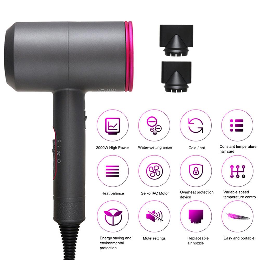 2000W Salon Hair Dryer 2 in 1 Air Brush Hair Dryers Negative Ionic Hair Blow Dryer Strong Wind Dryer