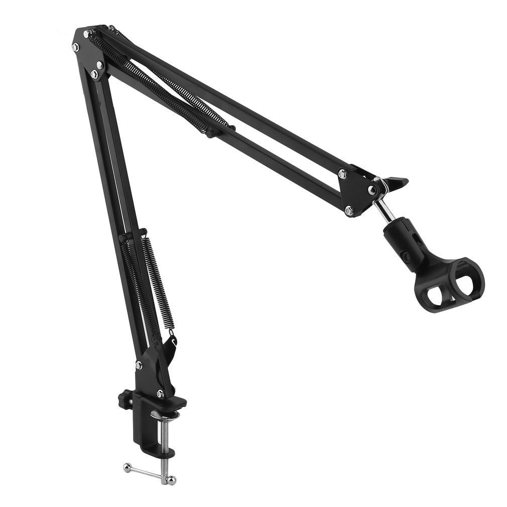 Extendable Recording Microphone Suspension Boom Arm Stand Holder with Clip Table Mounting Clamp for Studio Broadcast Black