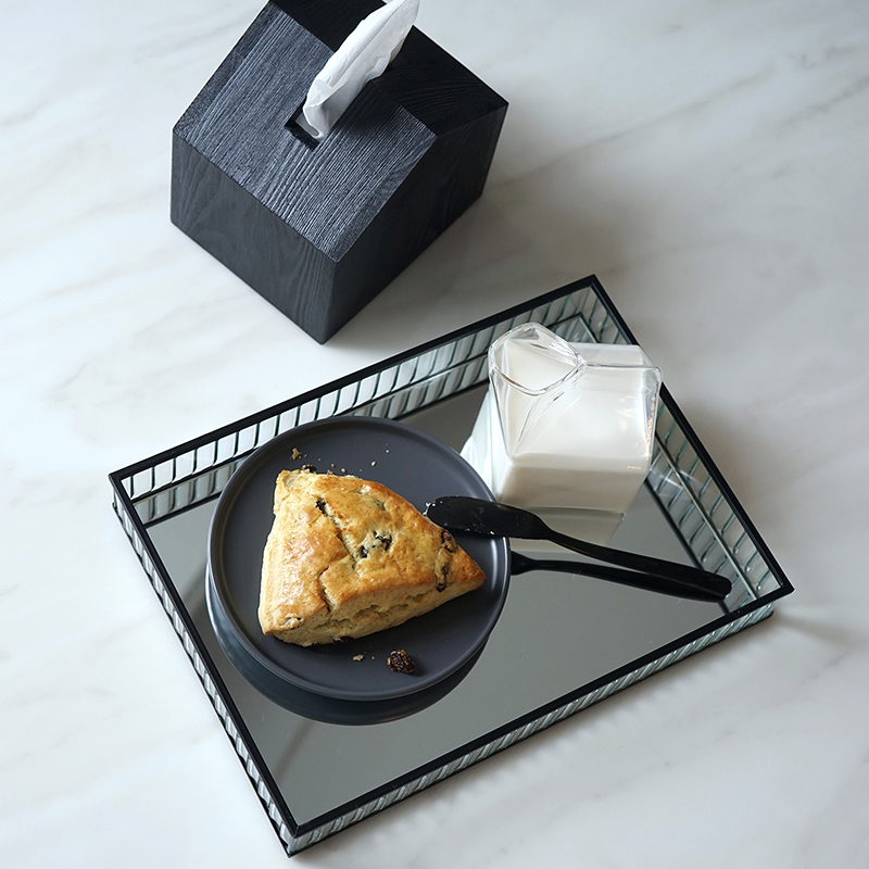 Sweetgo glas spejlbakke guld/slim/sort metalkant rødvintallerken dekoration opbevaringsbakke kageværktøj boligdekoration