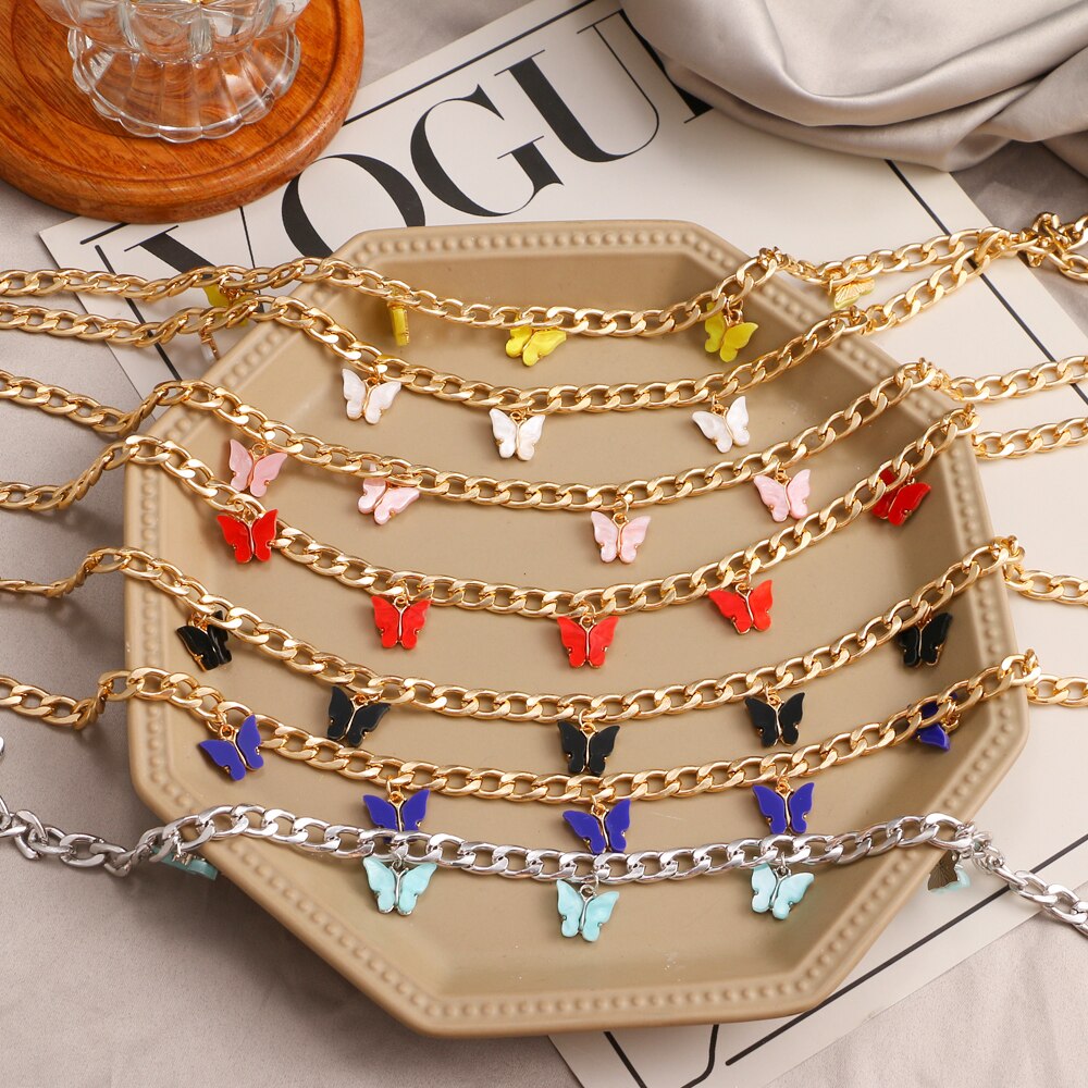 FNIO Butterfly Neck Pendants Women&#39;s Choker Gold Color Necklace On The Neck Chain Chocker Punk Jewelry Kpop Collar For Girl