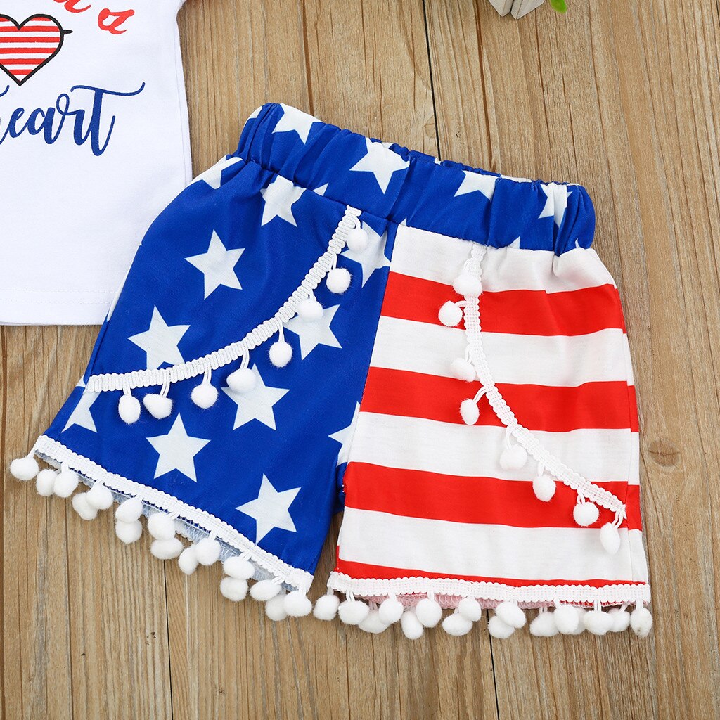 Boutique Girls Clothing Set American Patriotic Striped Cotton Outfits Toddler Kids Clothing 4th of July Girls Baby Clothing Set