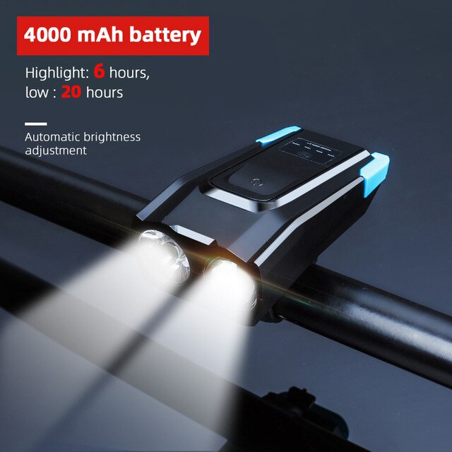 4000 mAh Wasserdichte Fahrrad Licht Mit Horn USB Aufladbare 800 Lumen LED Licht Für Fahrrad Radfahren Vorderseite Lampe Fahrrad Zubehör: 4000 Blau