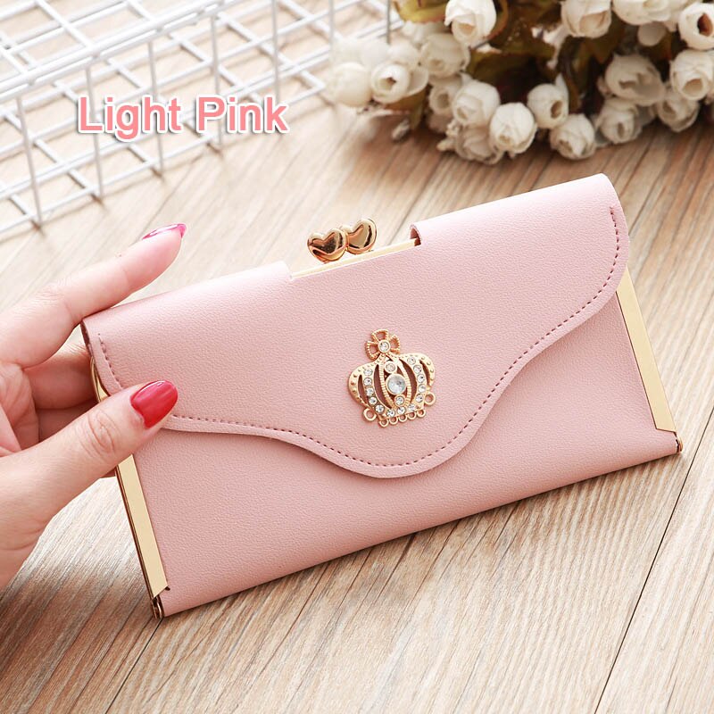 Women Crown Wallets Hasp Lady Purses Girls Moneybags Clutch Woman Handbag Wallet Cards ID Holder Long Purse Bags Billfold Clips: Light Pink