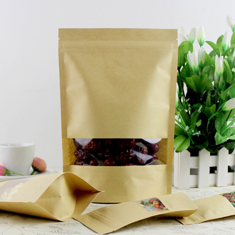 50 stk / masse kraftpapir slikposer bryllupsemballage taske genanvendelig mad brød fest indkøbsposer til boutique lynlås