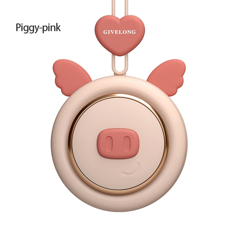 2021 nowy 1PC mini bezłopatkowy opaska na szyję wentylator bezprzewodowy słodkie zwierzątko wiszące liny przenośne wentylatory ładowania USB 3rd koła zębate prędkości wentylować: Piggy różowy
